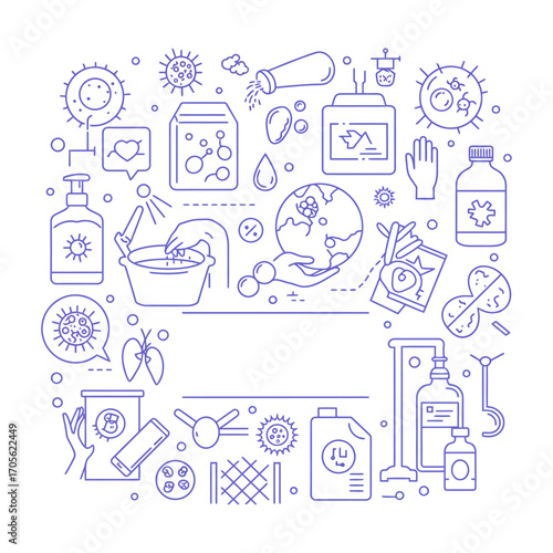 hygiene promotion campaign protecting the world by sanitizing hands and using hygiene products to stop germs spreading emphasizing global health