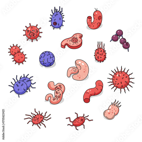 microbiology organisms collection with viruses and bacteria illustrating diversity of pathogens in a science concept perfect for biology education materials