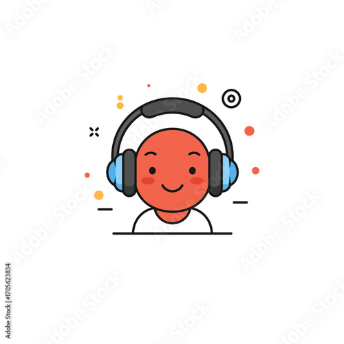Person with headphones listening to music a cute red head wearing headphones with a happy smile for online music platforms and podcasts.