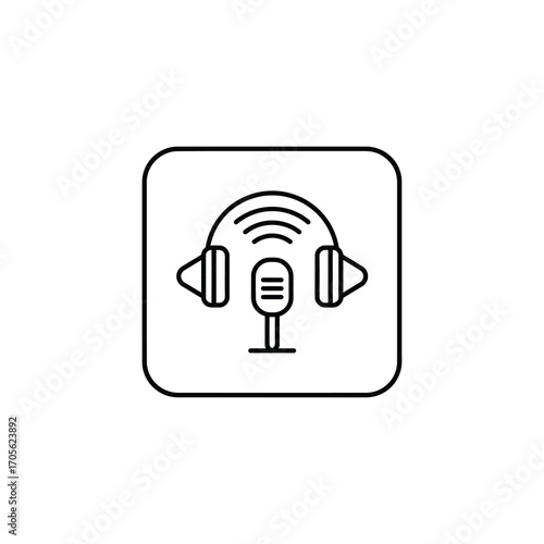 podcasting icon with headphones illustrating audio content creation for digital media perfect for blogging tutorials and online learning platforms.