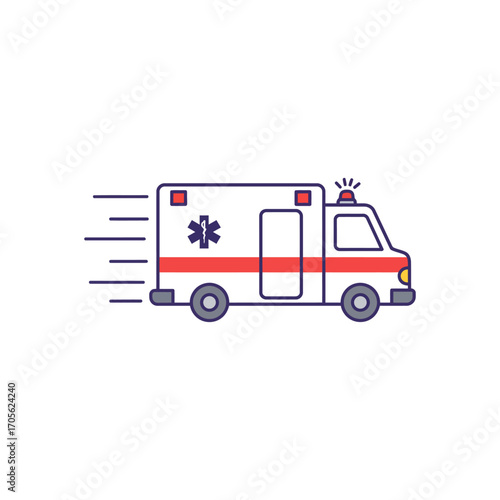 Rushing ambulance illustration quickly responding to an emergency showing speed and critical response ideal for healthcare or medical content.