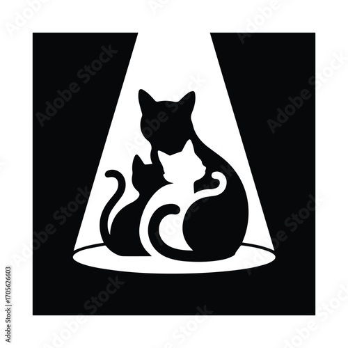 Elegant Silhouette of Three Cats in Black and White Vector Illustration