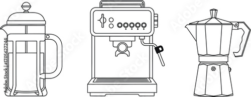 Minimalist line art illustration of coffee makers