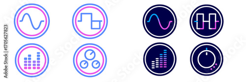 Audio Waveform and Control Icons with Gradient Colors