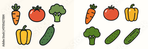 Simple graphic collection of fresh healthy organic vegetables and produce for cooking, diet, and grocery shopping