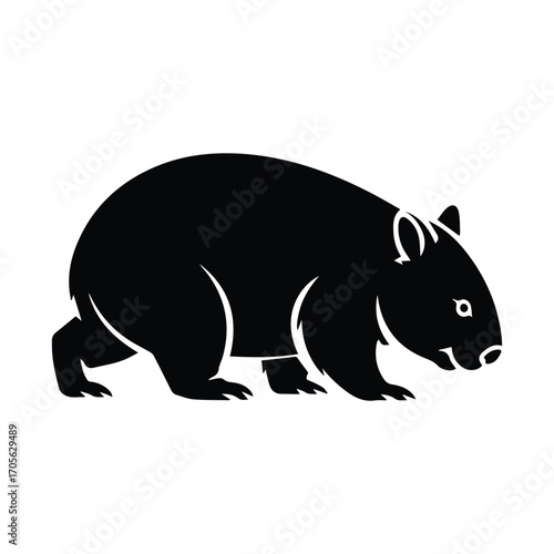Black and white vector illustration of a common wombat silhouette on a white background