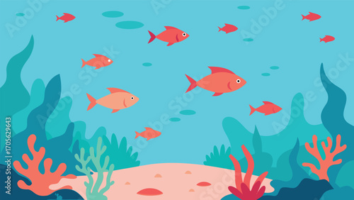 Peaceful underwater oasis with gentle sea creatures coral reef and aquatic life vector illustration