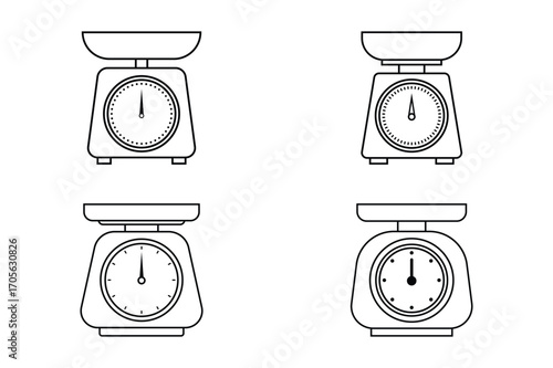  Kitchen Scale Icon Set – Minimal Outline Vector