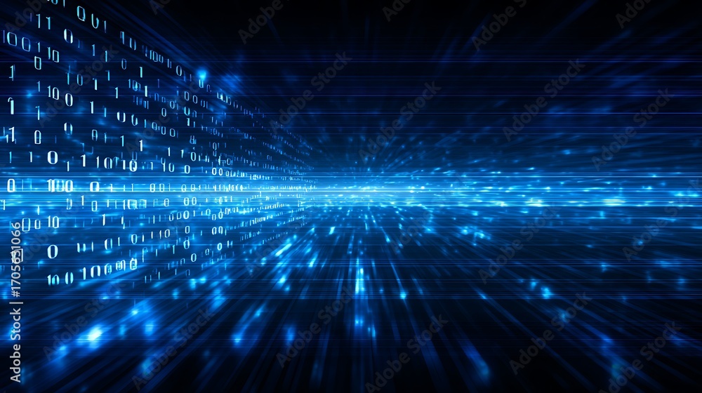 Fototapeta premium Abstract digital data stream with glowing blue lights representing technology and information flow