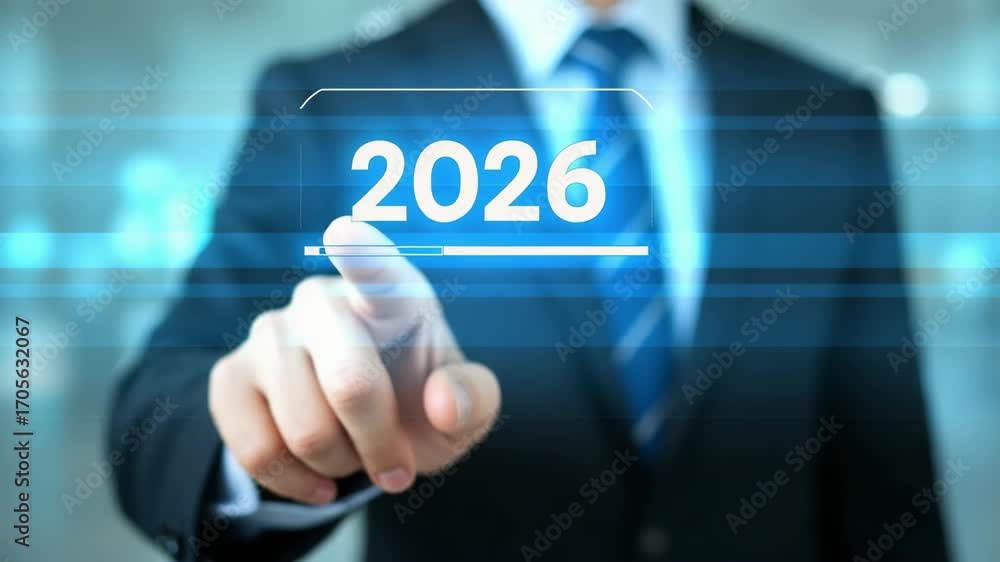 Progress and transition from 2025 to 2026 concept. A person pointing to ...