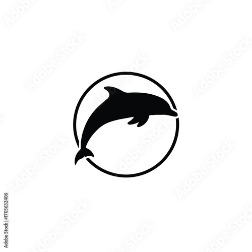Dolphin Silhouette Inside Circle Badge