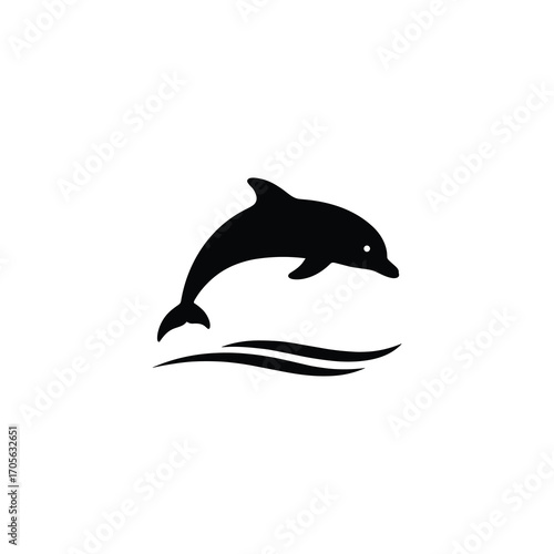 Dolphin Silhouette Above Ocean Waves