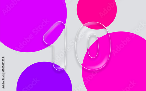 Glass number 10 on a background of colored circles. Vector illustration