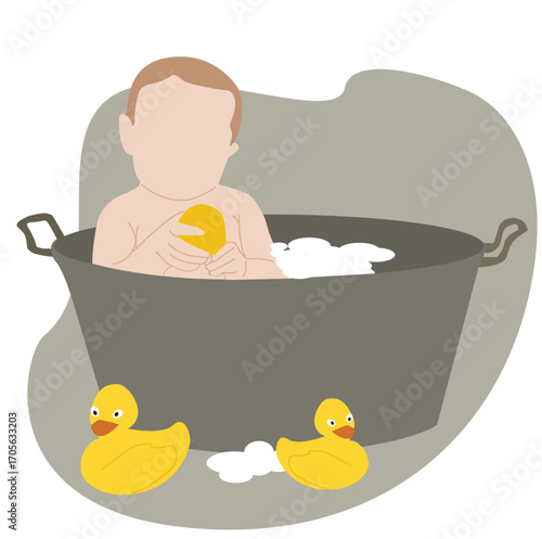 little boy bathing in the tub. little kid take a bath in the bathtub