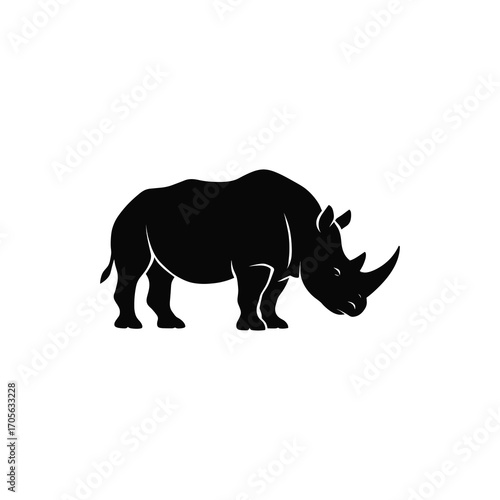 Grazing Rhinoceros Silhouette Vector