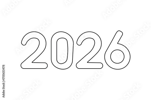 Happy new year 2026 continuous one line art drawing minimalist outline isolate vector illustration
