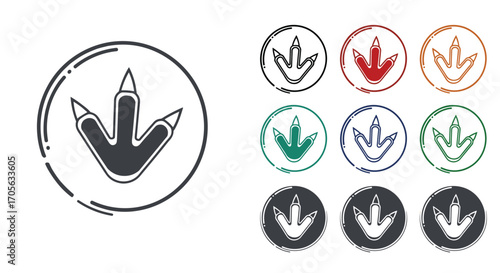Collection of dinosaur footprint icons in various colors and styles.