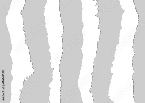 Collection of torn, ripped pieces of white color paper. Ripped paper strips
