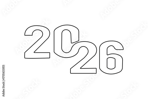 Happy new year 2026 continuous one line art drawing minimalist outline isolate vector illustration
