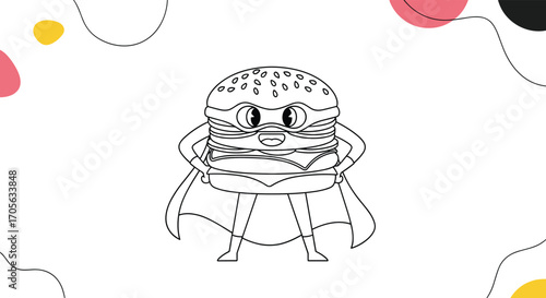 A superhero burger with a cape and glasses ready for action.