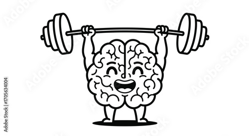 This cartoon brain is lifting weights to show its strength.