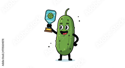 A cartoon pickle holding a small bag of something.
