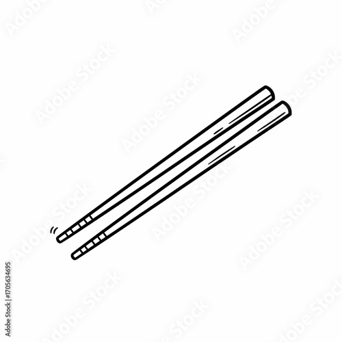A pair of chopsticks, depicted in a simple, outlined illustration, lying parallel to each other.
