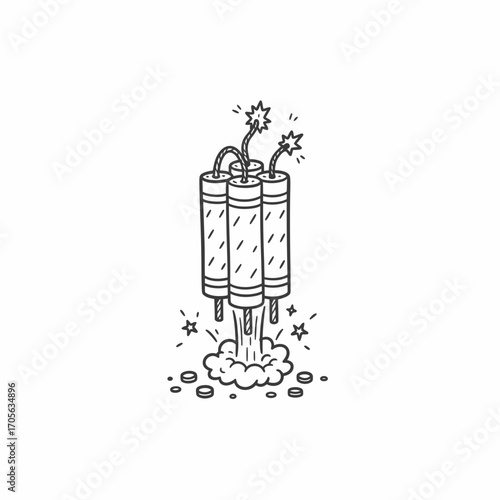 A hand-drawn illustration of multiple dynamite sticks exploding upward.