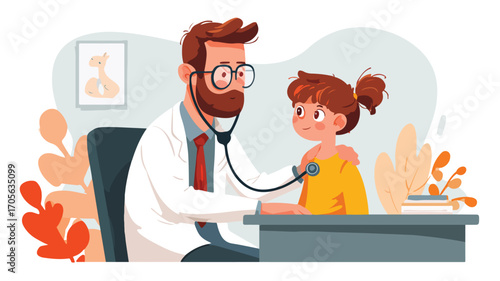 Professional Doctor Examining Young Child with Stethoscope in Clinic