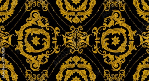 Stylish Versace-inspired seamless background in black and gold, great for branding, fashion, and decorative products.