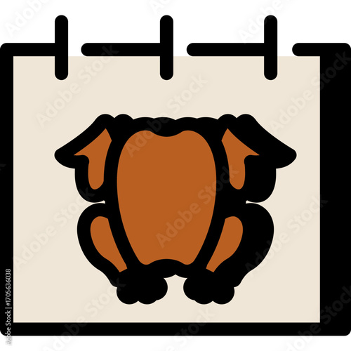 Thanksgiving Day, Calendar Roast turkey or chicken vector icon