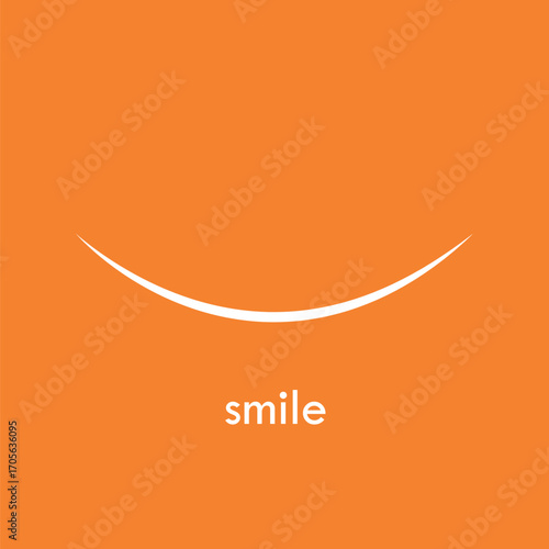 Simple white smile icon on bright orange background