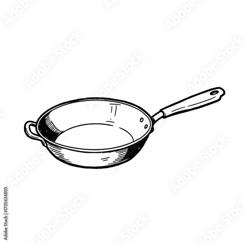 Hand-drawn illustration of a simple frying pan.