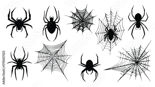 Black Creepy Spider Web Net Silhouette Art and Spooky Background for Halloween Theme Design