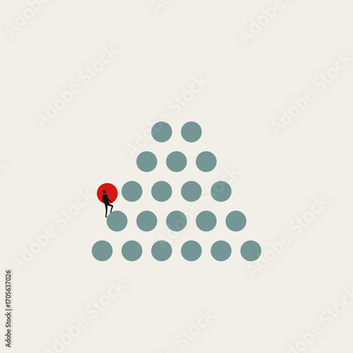 Business career building, vector concept. Symbol of climbing pyramid, hard work, leadership. Minimalist design eps10 illustration.