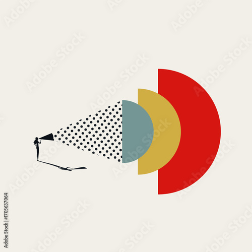 Business woman voice amplification. Symbol of emancipation, feminism, speech, megaphone. Minimalist design eps10 illustration.