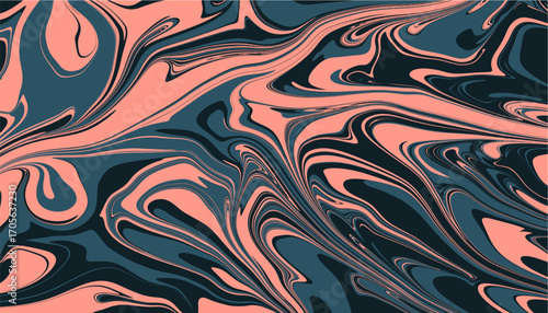 An elegant liquid marble vector in dusty rose and teal for luxury brand packaging & wedding invitations. An abstract, sophisticated swirl texture in a fully editable EPS format.
