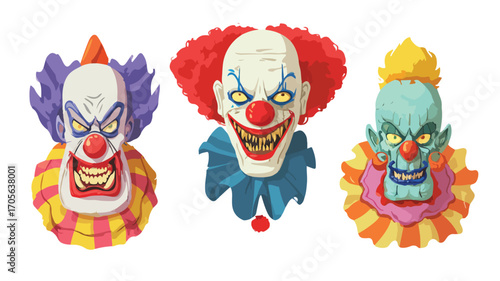 Creepy Cartoon Clown Character Set for Halloween Face Makeup and Costume Ideas