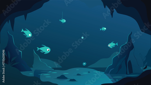 Tranquil underwater oasis scene with majestic giant ray illustration