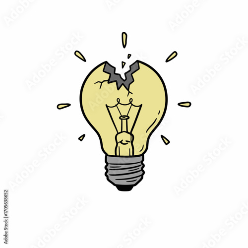 A cartoon drawing of a broken lightbulb, symbolizing a lack of ideas or a failed concept.