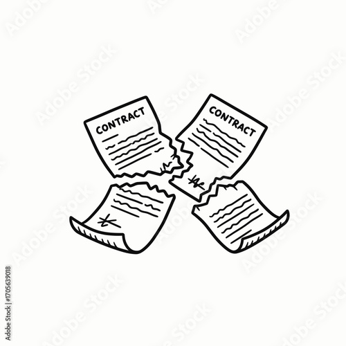 Illustration depicts a contract document being torn into pieces, symbolizing termination.