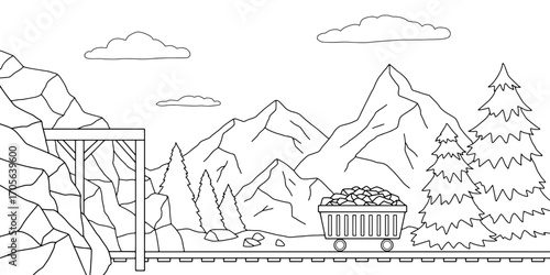 Old mine graphic black white sketch illustration vector 