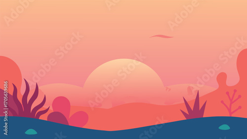 Charming underwater meadow scene with playful crab and fish vector illustration