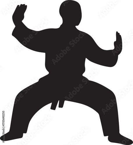 Kung fu silhouette vector design perfect for martial arts, Asian culture, combat, training and action themes.