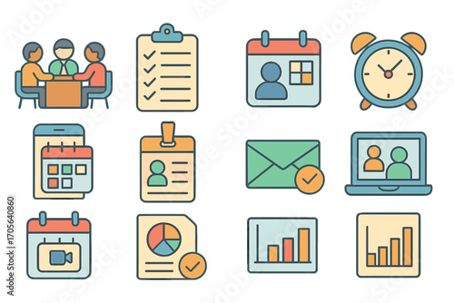 Business and office icon set. professional, flat, work icons for smooth connectivity