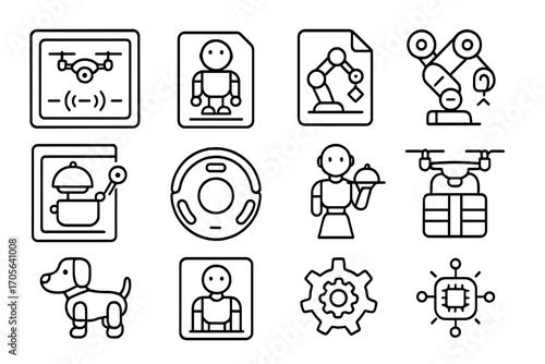 Robotics and automation icon set: modern linear style collection