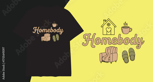 Cozy homebody t shirt design with comforting illustrations