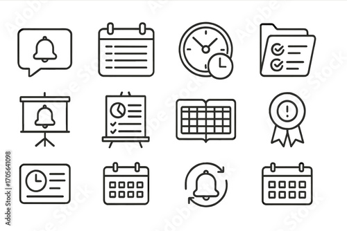 Business, office productivity outline icon set. task, management, schedule icons outline