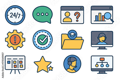 Business and communication icon set. professional, outline icons for productivity apps