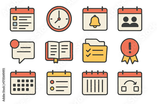 Office, productivity flat icon set. task, calendar, folder flat collection